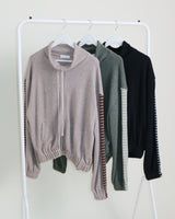 Hakata Stripe Coloring String Knitwear Zip-Up