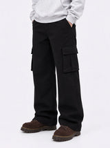 cargo drawstring wide cotton pants (black)