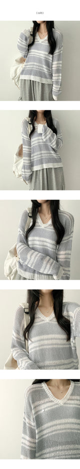 OMON Badge Dangara Boucle V-Neck Long Sleeve Knit
