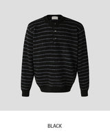 Clo Hairy Stripe Henley Neck Knit
