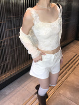 シュガーデイリーフリルレーススリーブレストップ
