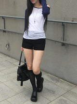 Keuen Raglan Color Matching See-through Long Sleeve T-shirt