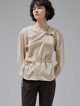 [LINE] Sleeve Tuck Twisted Blouse (2colors)