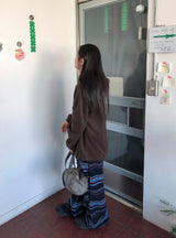 ピジュ起毛ボーダーバンディングワイドパンツ