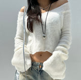 (HIGHLY RECOMMENDED!) MARSHMALLOW SOFT-FIT OFF-SHOULDER ANGORA RABBIT LONG-SLEEVE KNIT
