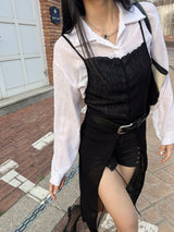 グレインスリットロングチームレイヤードノースリーブニットワンピース (3 colors)