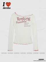 wide neck off-shoulder lettering long-sleeve t-shirt