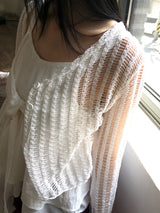 Curon punching net button see-through long sleeve cardigan