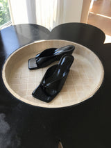 Glossy thong wedge mules