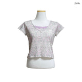(2color) Flower Lace Crop Short Sleeve Tee