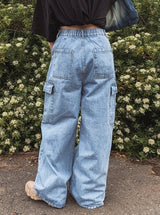 [U-DENIM/Planning Products] サマーピンタックワイドカーゴデニムパンツ