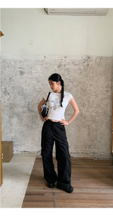 Lace nylon pocket strap cargo pants