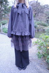 Check ribbon tie blouse (2color)