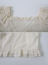 #Flower Embroidery Crop Short Sleeve Blouse (2color)