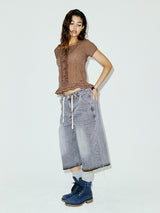STRING CAPRI DENIM PANTS GREY