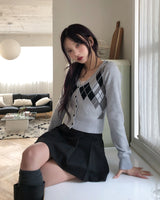 EB Argyle Crop Cardigan