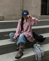 Blush Flare Check Shirt Dress