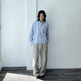 Striped Refreshing Textured Single Pocket Boxy Long Sleeve Shirt