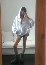 SHIRRING HOOD ZIP-UP 