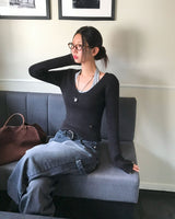 Yami Ribbed Deep V-Neck Knit