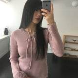 Besheon Vintage Punching Eyelet String Slim Knitwear
