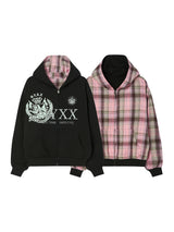 REVERSIBLE CHECK HOOD ZIP-UP BLACK