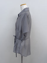 Chief Strap Pintuck See-through Short Sleeve Shirt