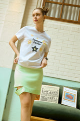 キャンパスラバーウィズスタークルーネックライトグレーウィメンズショートスリーブTシャツ [For women]