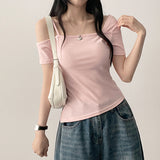 Ring uncut string square short sleeves tee