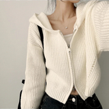 Leppon Thick Two-Way Cropped Knitwear Hooded Zip-Up
