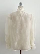 Loet Pintuck Pearl Sheer Lace Blouse
