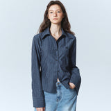 MINIMAL STRIPE LOGO SLIM SHIRT_CHARCOAL