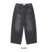 Copper Rivet Pin Tuck Cargo Denim Pants