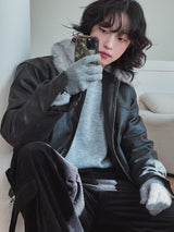 [premium] Frame Raccoon Collar Leather Jacket