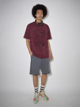 Dark wine red drum kit washed vintage short sleeve T-shirt