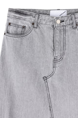 DAMAGED LONG DENIM SKIRT (GRAY)