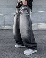 Sand Washing Wide Balloon Denim Pants