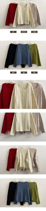 Lammy Round Twisted Knitted Cardigan