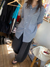[unisex] フューシルチェックオーバー半袖シャツ
