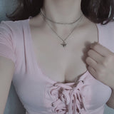 [チョ・ユリ, チュウ Necklace] エンジェリックハートロックレイヤードネックレス - Silver Color
