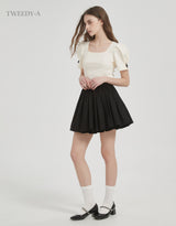 Lacey cotton shirring wrap mini skirt black