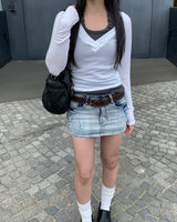 Micro low denim skirt