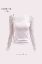 Baby Pink Floral Layered Long Sleeve T-Shirt