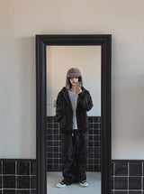 Dets two way velvet hoodie zip-up