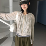 [Beachlook] ベトンシャーリングストリングリネンシースルーフーディドジップアップ
