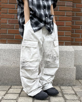 Unisex ホワイトダスティウォッシュドワイドカーゴパンツ