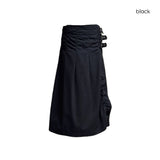 (3color) バックルシャーリングラッププリーツロングスカート