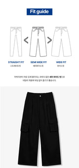 cargo drawstring wide cotton pants (black)