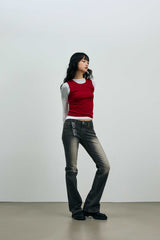 COMET LAYERED SLEEVE TOP / RED
