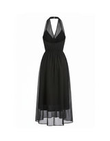 Lorielle Halterneck Sheer Wrap Long Dress Black